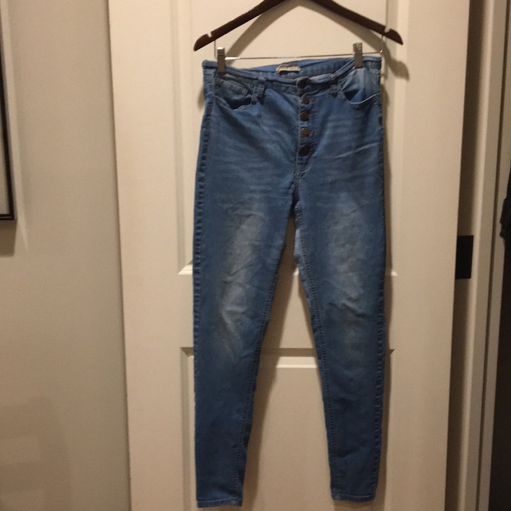 Lolo Jeans•Women skinny stretchy Zip Up denim Jeans faux button fly size 11